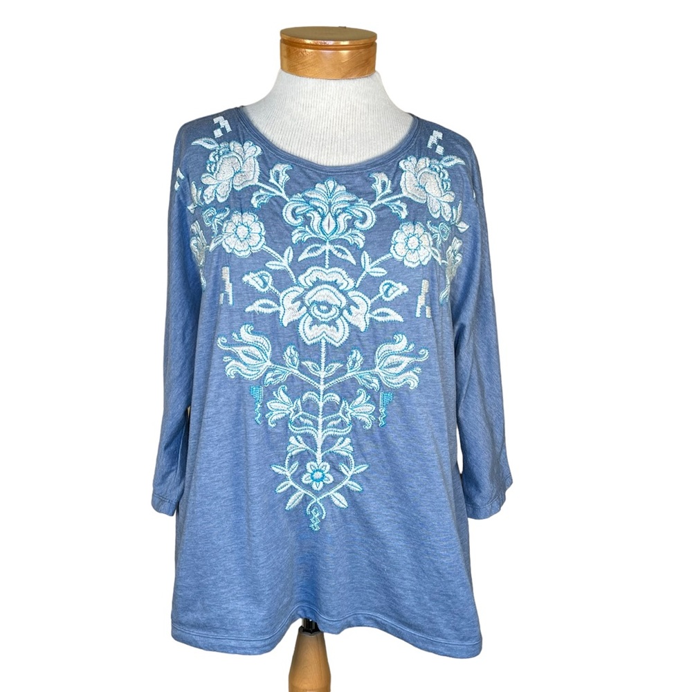 Johnny Was Joy Love Light Embroidered Knit Dolman Sleeve Top Oversized Small